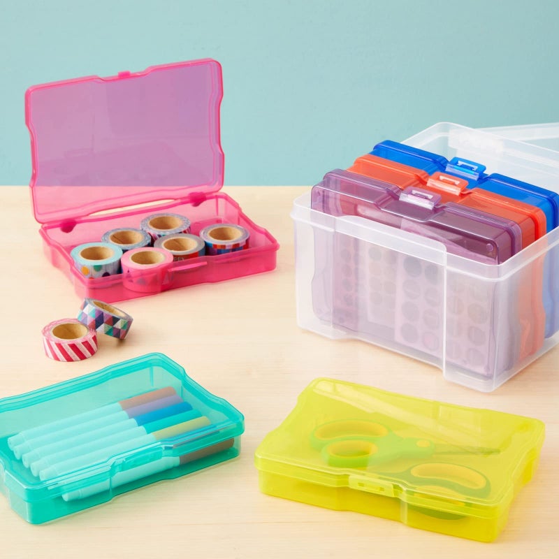 Paper Junkie Photo Storage Box - 4 x 6 in Clear Plastic & 6 Multicolor Inner Cases - Snap-Close Photo Storage Containers & Sticker Box - Image 3